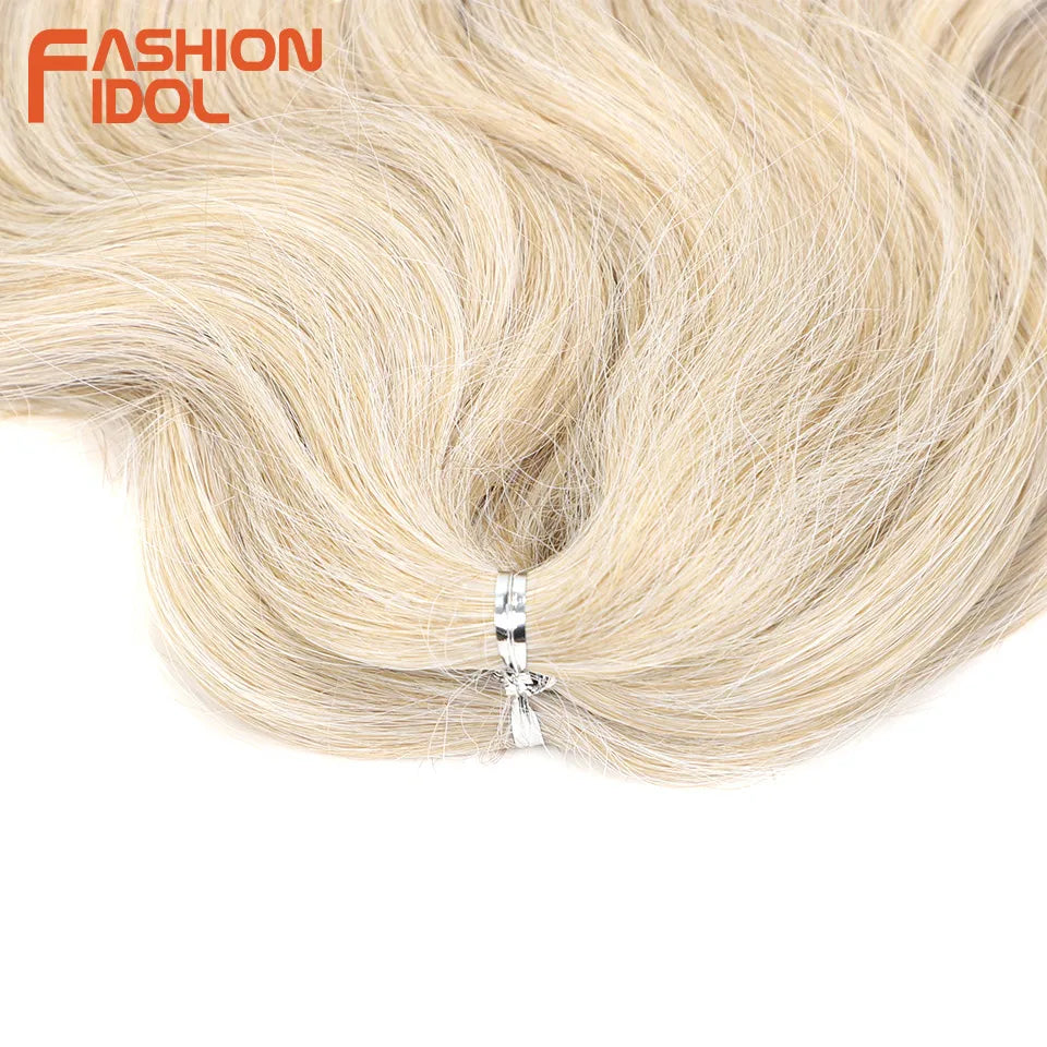 FASHION IDOL 24 inch Body Wave Crochet Hair 3PCS Synthetic Hair Braids Fake Hair Ombre Blonde Natural Braiding Hair Extensions