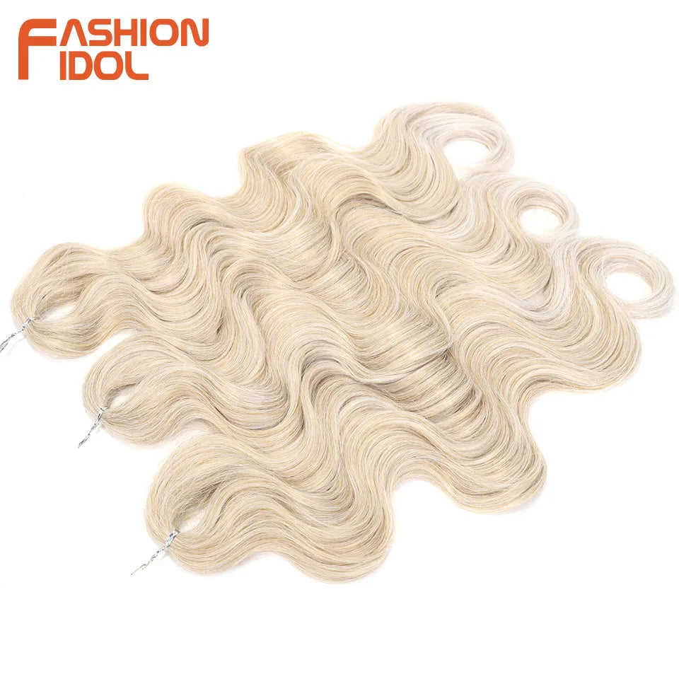 FASHION IDOL 24 inch Body Wave Crochet Hair 3PCS Synthetic Hair Braids Fake Hair Ombre Blonde Natural Braiding Hair Extensions