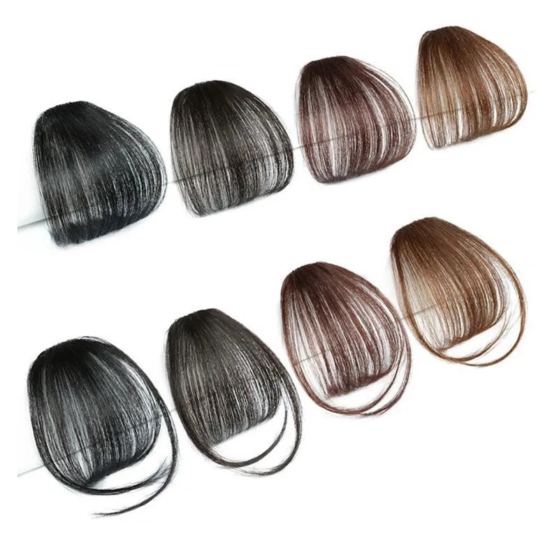 Synthetic Air Bangs Sideburns Short Straight Clip in Bangs Fake Front Hairpiece for Women Daily Use Easy to Wear