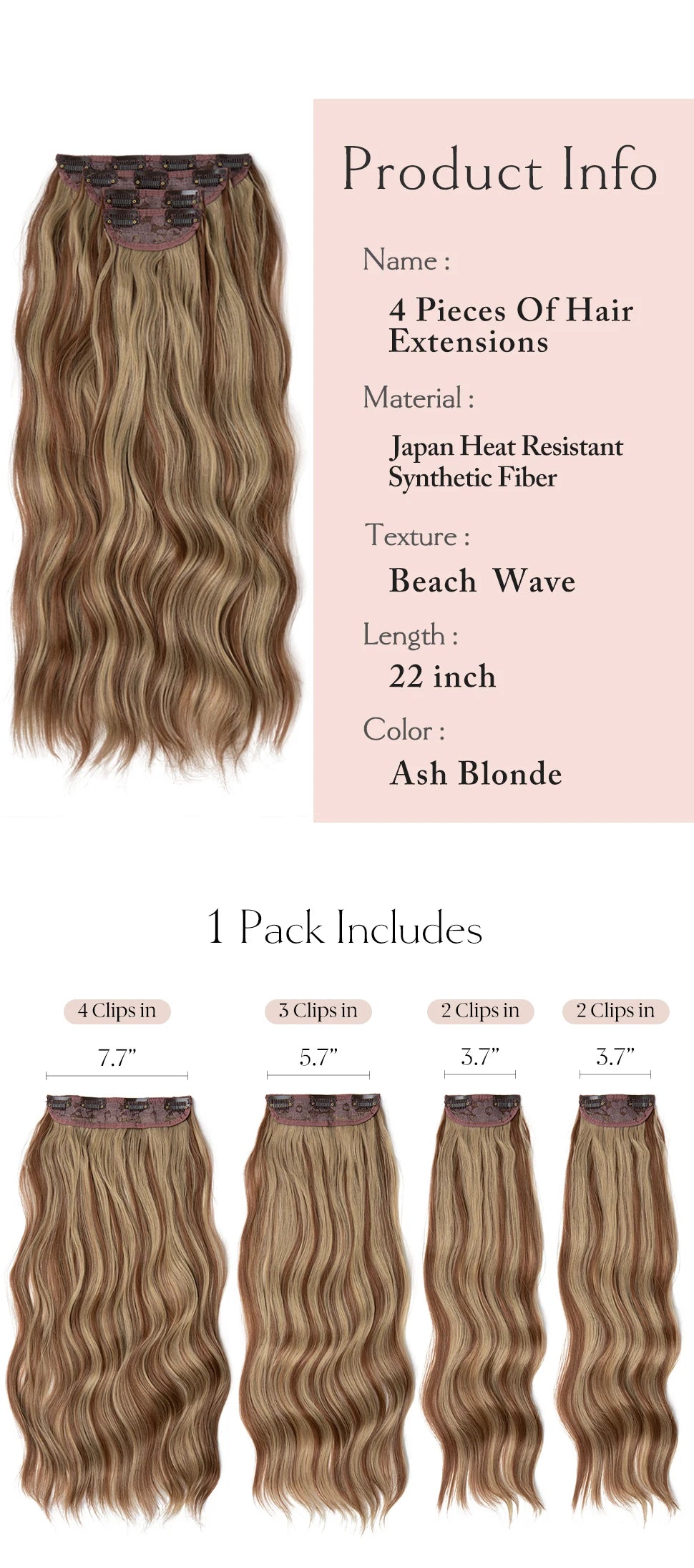 SARLA 4pcs/set Synthetic Long Wavy Clip In Hair Extensions 22" Thick Hairpiece For Women Brown Blonde Black Natural Fake Hair