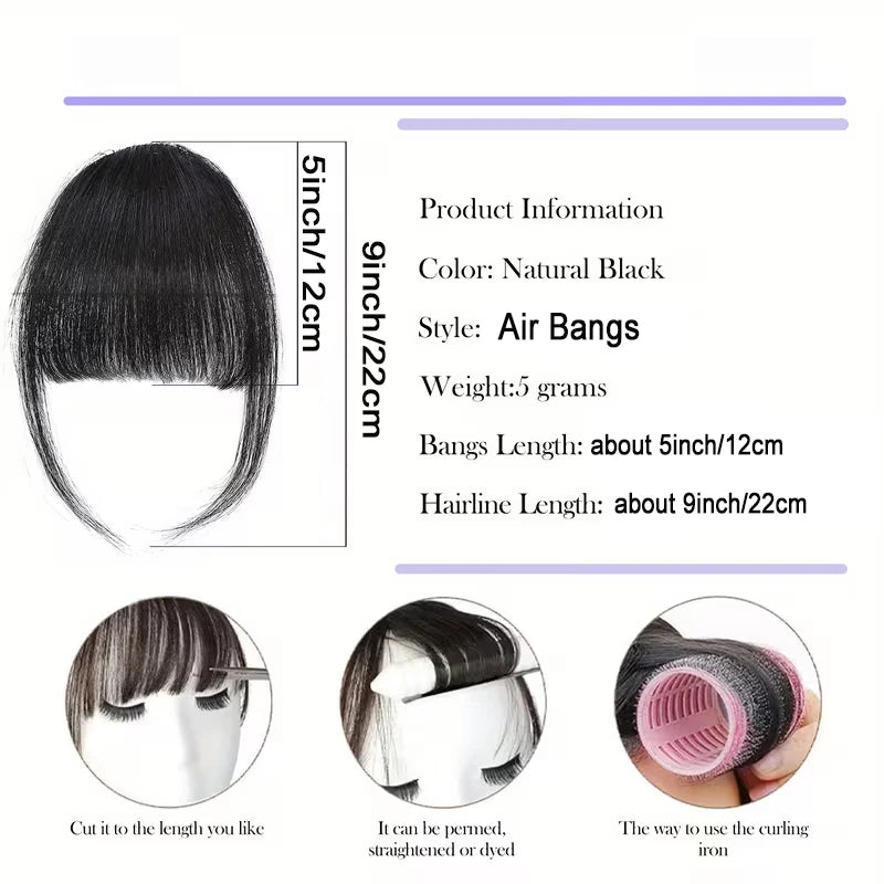 Synthetic Air Bangs Sideburns Short Straight Clip in Bangs Fake Front Hairpiece for Women Daily Use Easy to Wear