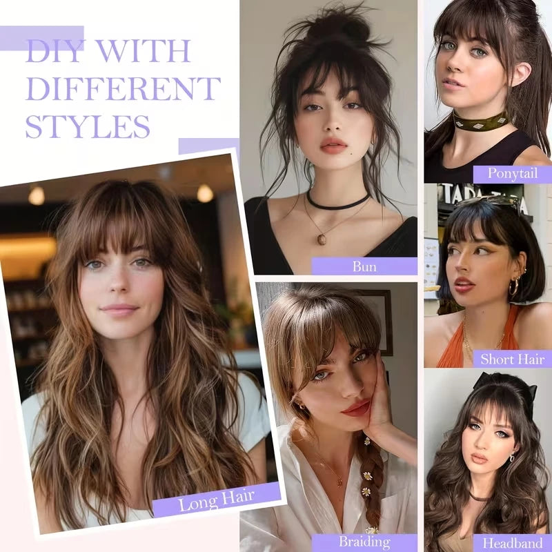 Synthetic Air Bangs Sideburns Short Straight Clip in Bangs Fake Front Hairpiece for Women Daily Use Easy to Wear