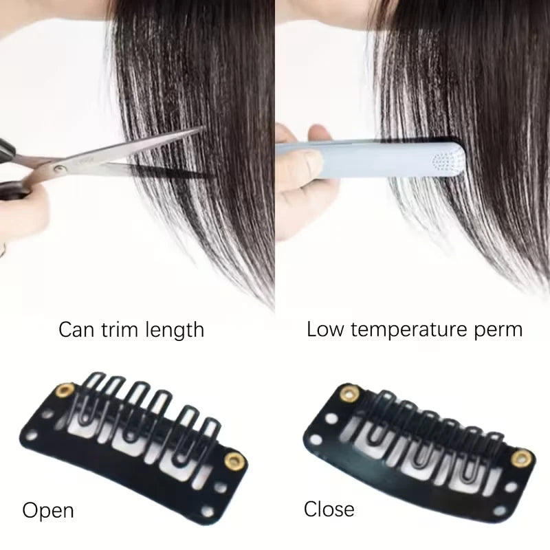 Synthetic Air Bangs Sideburns Short Straight Clip in Bangs Fake Front Hairpiece for Women Daily Use Easy to Wear