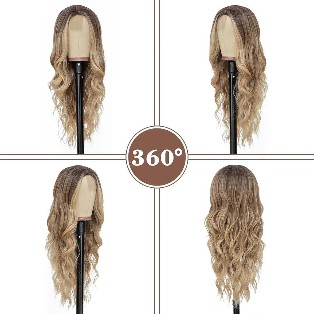 Synthetic Long Lace Wavy Wig for Women 26 Inch Middle Part Curly Natural Looking Heat Resistant Fiber for Daily Party Christmas