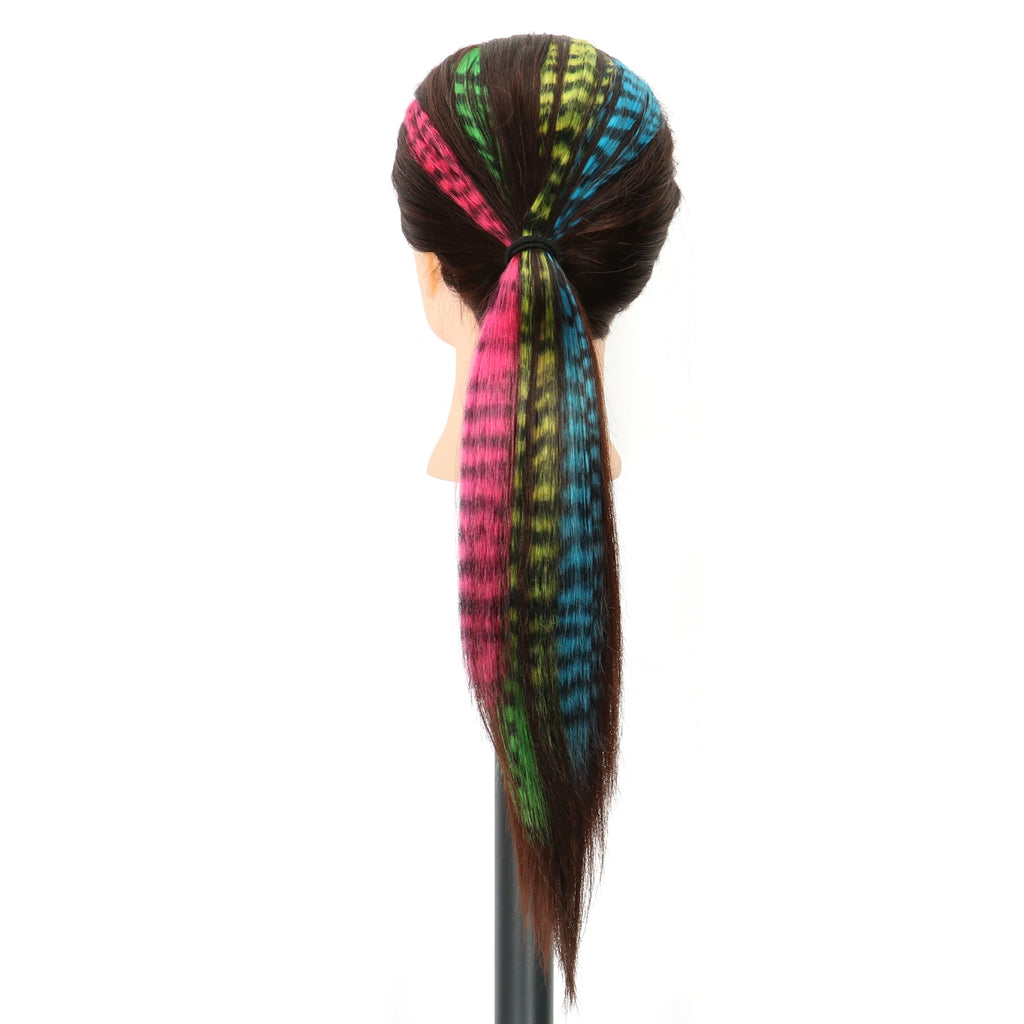 Synthetic Hair Extension18" Long Straight Women High Temperature Clip In Hair Extension Hairpiece Feather Wig Blue Rose Colorful