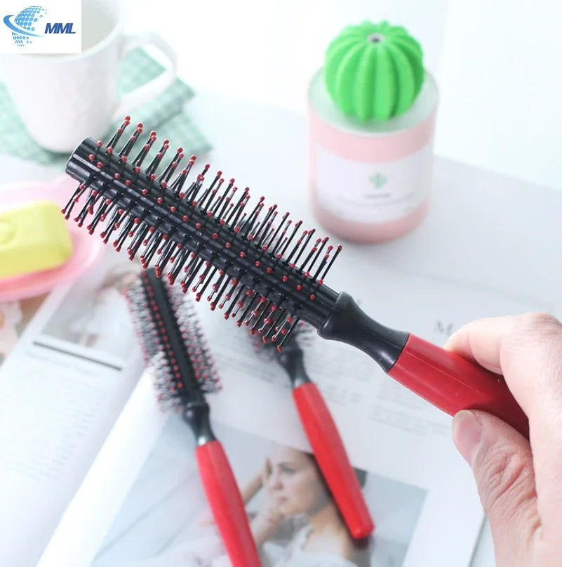Professional Anti-Static Cylindrical Bristle Curly Hair Styling Round Comb Nylon Teeth Roller Comb Special for Real Hair Wigs