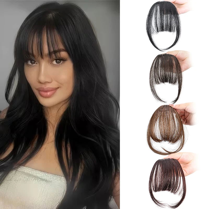 Synthetic Air Bangs Sideburns Short Straight Clip in Bangs Fake Front Hairpiece for Women Daily Use Easy to Wear