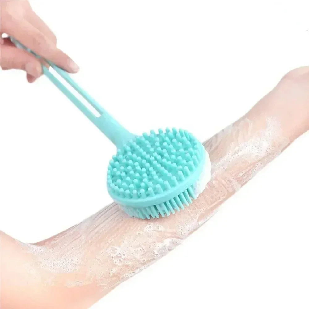 Double-Sided Shower Body Brush Silicone Long Handle Bathroom Wash Brush Bathing Massage Back Body Exfoliating Brush