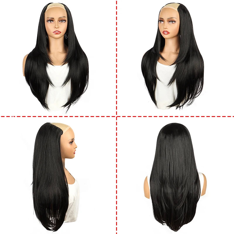 WIGSIN 22Inch Synthetic Long Straight Layered Clip-in Hair Extension V-shaped Black Blonde Invisible Hairpiece for Women