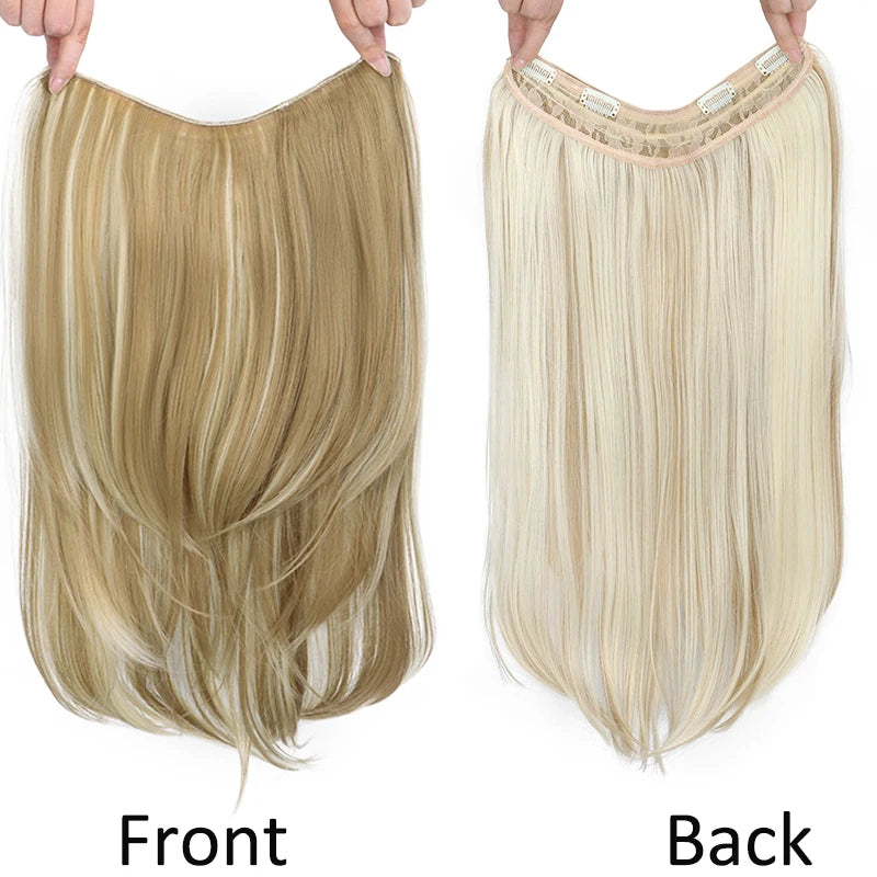 WIGSIN 22Inch Synthetic Long Straight Layered Clip-in Hair Extension V-shaped Black Blonde Invisible Hairpiece for Women