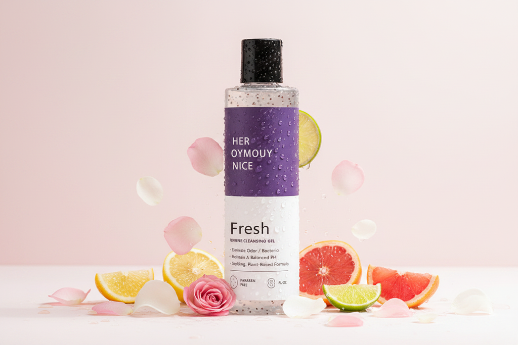 Refreshing Feminine Body Wash on blush white floral background